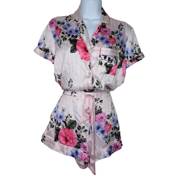 Victoria's Secret Pink Floral Satin Short Sleeve Romper Pajamas XS New Old Stock - Picture 11 of 13
